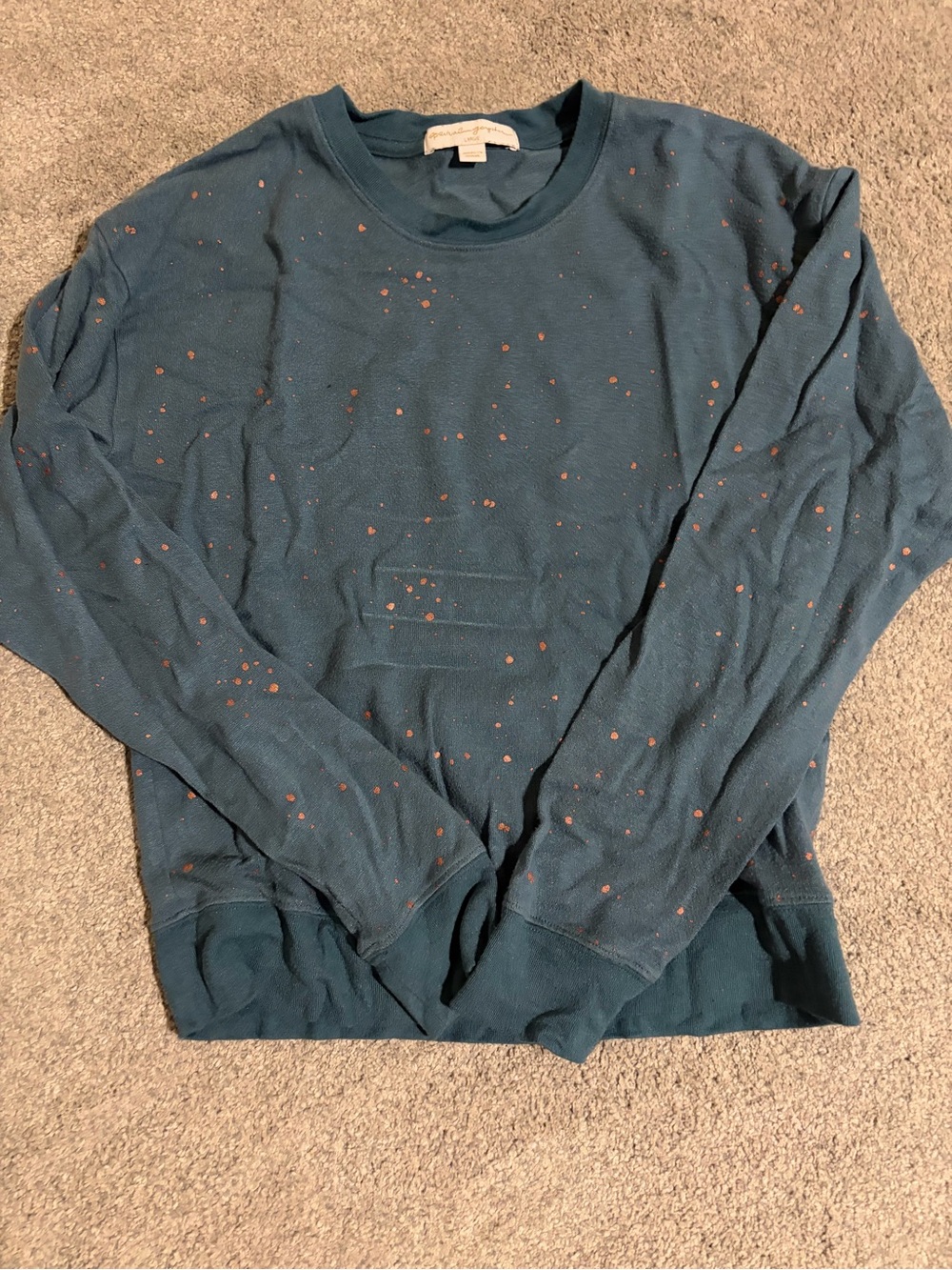 Womena Long-Sleeve Crewneck sweatshirt in Teal with Paint-Splatter Detail